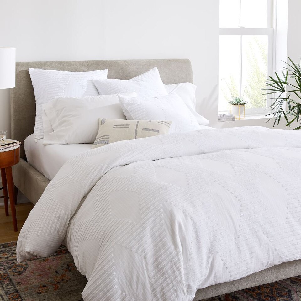 Organic Cotton Clipped Jacquard Diamond Duvet Cover & Pillowcases